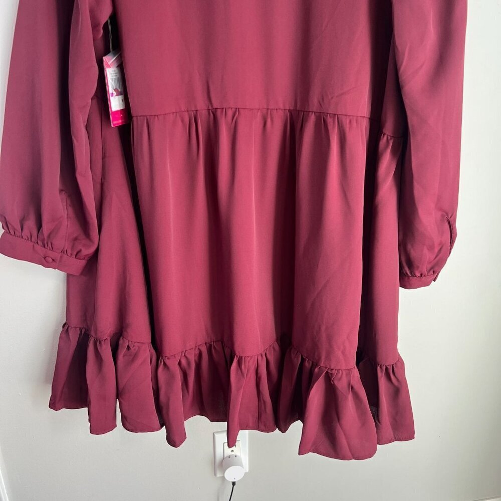 Vince Camuto Women's XXS Solid Long Sleeve Split Neck Tiered Baby Doll Dress - Picture 6 of 11